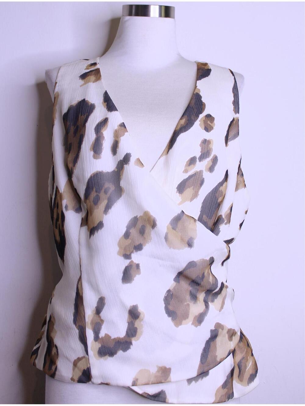WORTH Abstract Leopard Print Silk Wrap Blouse - 16